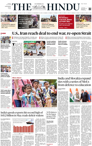 Prima pagina The Hindu - International di oggi - Quotidiano estero