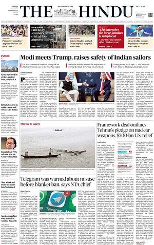 Prima pagina The Hindu - International di oggi - Quotidiano estero