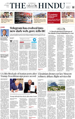Prima pagina The Hindu - International di oggi - Quotidiano estero