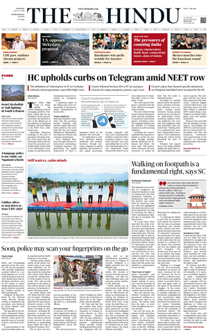 Prima pagina The Hindu - International di oggi - Quotidiano estero