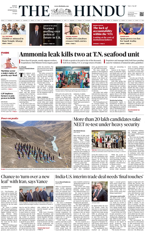 Prima pagina The Hindu - International di oggi - Quotidiano estero