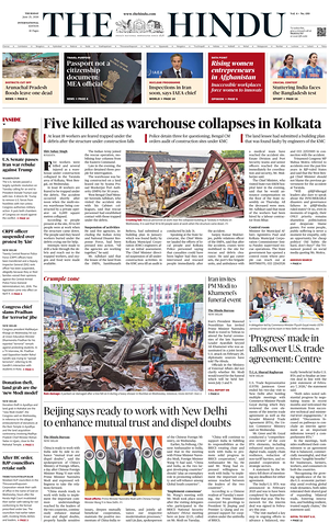 Prima pagina The Hindu - International di oggi - Quotidiano estero