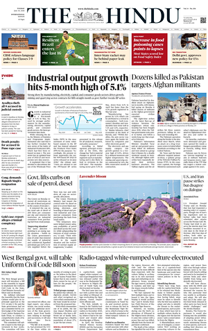 Prima pagina The Hindu - International di oggi - Quotidiano estero