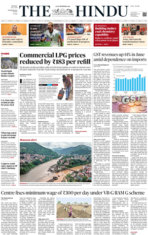 Prima pagina The Hindu - International di oggi - Quotidiano estero