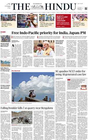 Prima pagina The Hindu - International di oggi - Quotidiano estero