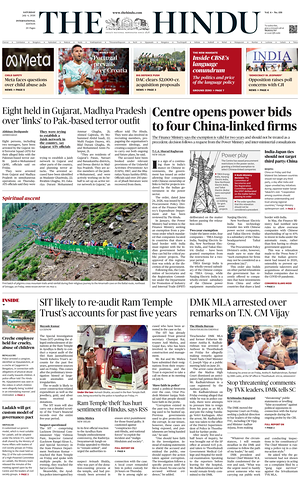 Prima pagina The Hindu - International di oggi - Quotidiano estero
