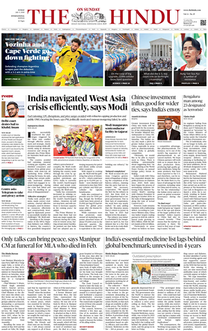 Prima pagina The Hindu - International di oggi - Quotidiano estero