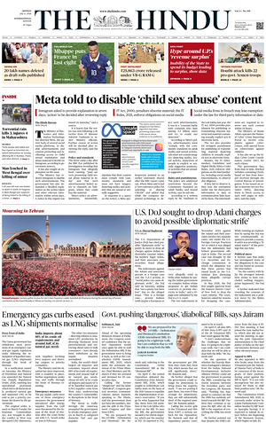 Prima pagina The Hindu - International di oggi - Quotidiano estero