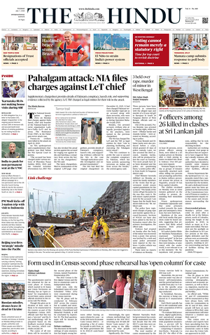 Prima pagina The Hindu - International di oggi - Quotidiano estero