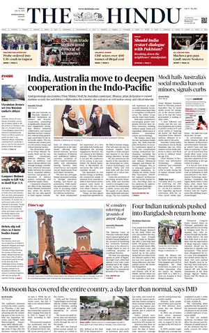 Prima pagina The Hindu - International di oggi - Quotidiano estero