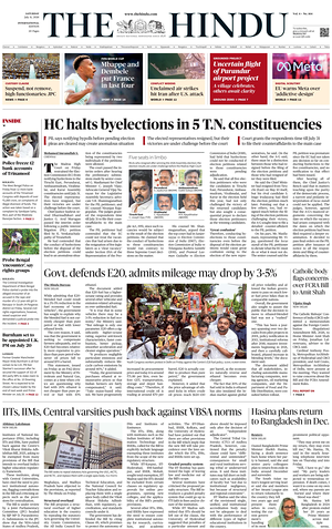 Prima pagina The Hindu - International di oggi - Quotidiano estero