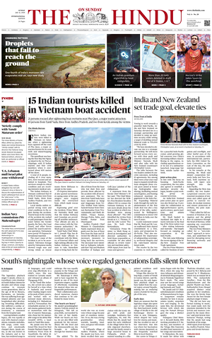 Prima pagina The Hindu - International di oggi - Quotidiano estero