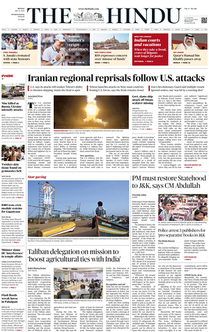 Prima pagina The Hindu - International di oggi - Quotidiano estero