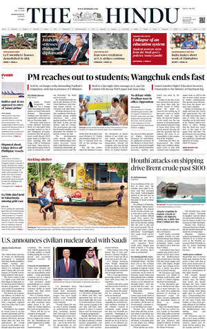 Prima pagina The Hindu - International di oggi - Quotidiano estero