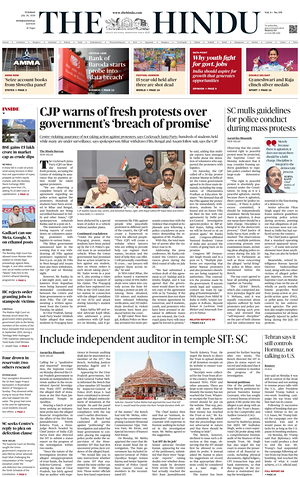 Prima pagina The Hindu - International di oggi - Quotidiano estero