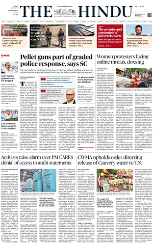 Prima pagina The Hindu - International di oggi - Quotidiano estero