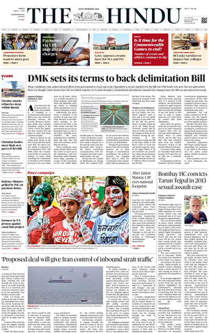 Prima pagina The Hindu - International di oggi - Quotidiano estero