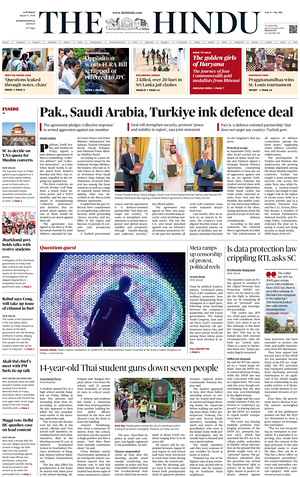 Prima pagina The Hindu - International di oggi - Quotidiano estero