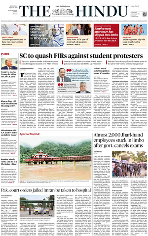Prima pagina The Hindu - International di oggi - Quotidiano estero