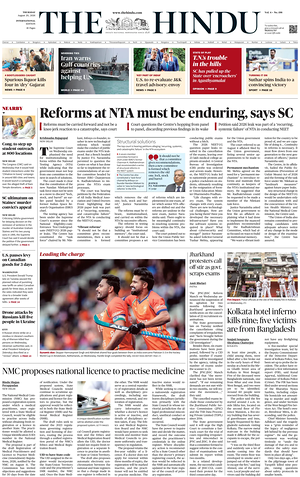 Prima pagina The Hindu - International di oggi - Quotidiano estero