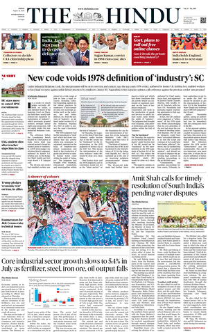 Prima pagina The Hindu - International di oggi - Quotidiano estero