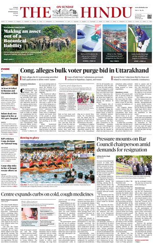 Prima pagina The Hindu - International di oggi - Quotidiano estero