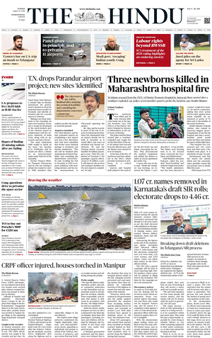 Prima pagina The Hindu - International di oggi - Quotidiano estero