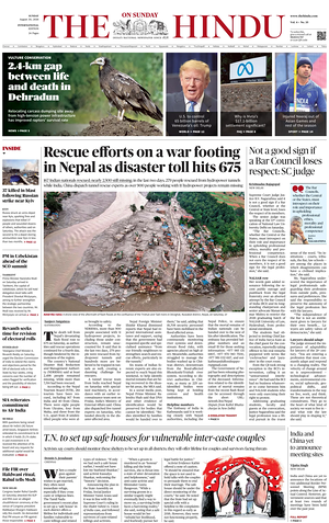Prima pagina The Hindu - International di oggi - Quotidiano estero