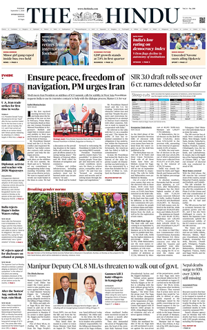 Prima pagina The Hindu - International di oggi - Quotidiano estero