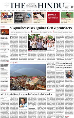 Prima pagina The Hindu - International di oggi - Quotidiano estero