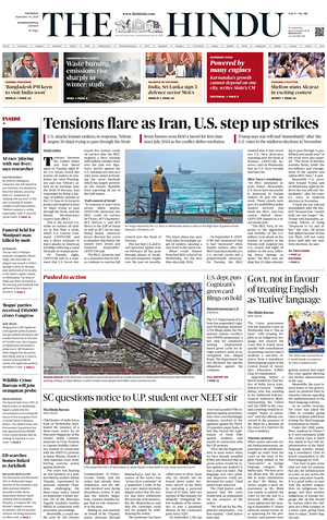 Prima pagina The Hindu - International di oggi - Quotidiano estero