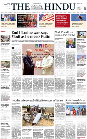 Prima pagina The Hindu - International di oggi - Quotidiano estero