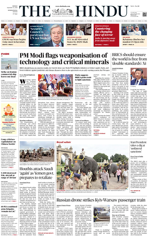 Prima pagina The Hindu - International di oggi - Quotidiano estero