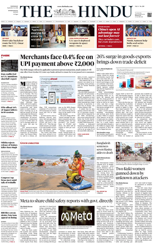 Prima pagina The Hindu - International di oggi - Quotidiano estero