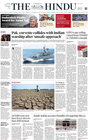 Prima pagina The Hindu - International di oggi - Quotidiano estero