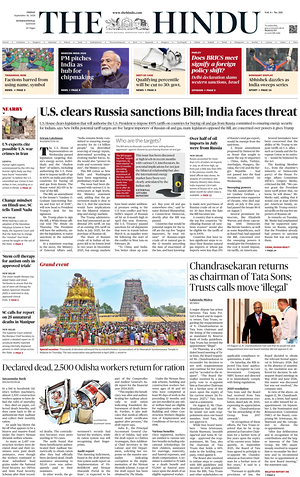 Prima pagina The Hindu - International di oggi - Quotidiano estero