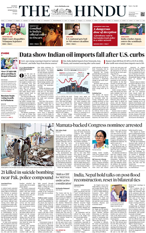 Prima pagina The Hindu - International di oggi - Quotidiano estero