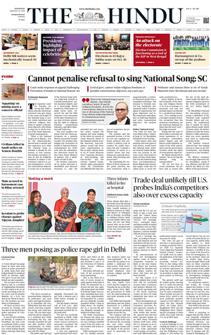 Prima pagina The Hindu - International di oggi - Quotidiano estero