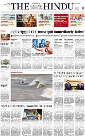 Prima pagina The Hindu - International di oggi - Quotidiano estero