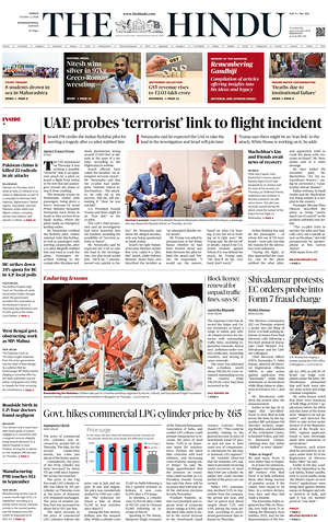 Prima pagina The Hindu - International di oggi - Quotidiano estero
