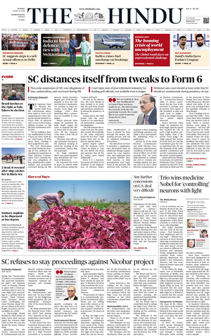 Prima pagina The Hindu - International di oggi - Quotidiano estero