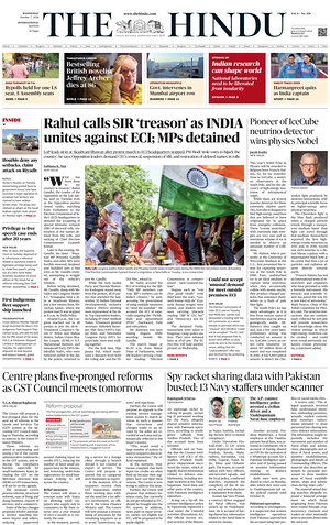 Prima pagina The Hindu - International di oggi - Quotidiano estero