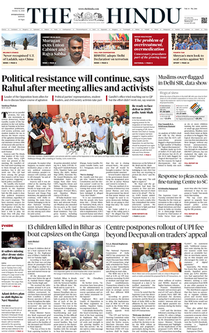 Prima pagina The Hindu - International di oggi - Quotidiano estero