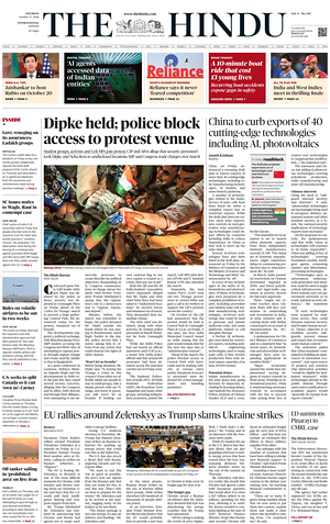Prima pagina The Hindu - International di oggi - Quotidiano estero