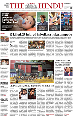 Prima pagina The Hindu - International di oggi - Quotidiano estero
