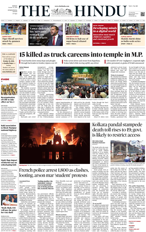 Prima pagina The Hindu - International di oggi - Quotidiano estero