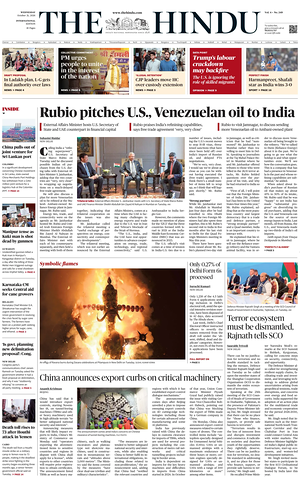 Prima pagina The Hindu - International di oggi - Quotidiano estero