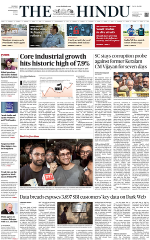 Prima pagina The Hindu - International di oggi - Quotidiano estero