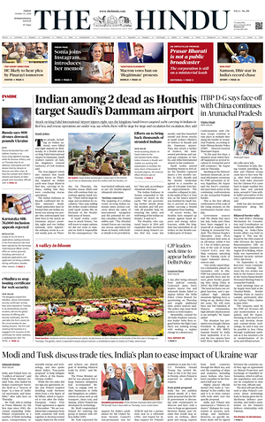 Prima pagina The Hindu - International di oggi - Quotidiano estero