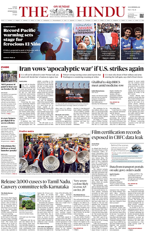 Prima pagina The Hindu - International di oggi - Quotidiano estero